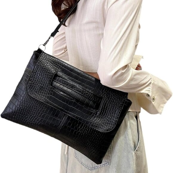 Women Classic Crocodile Pattern Faux Leather Clutch Purse Oversized Female Shoul - Picture 8 of 9